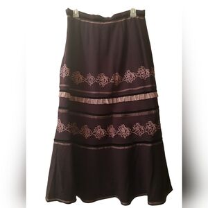 VTG 90s Embroidered Lined Long Skirt Purple Brown Pink 8-10 (12 Tag)